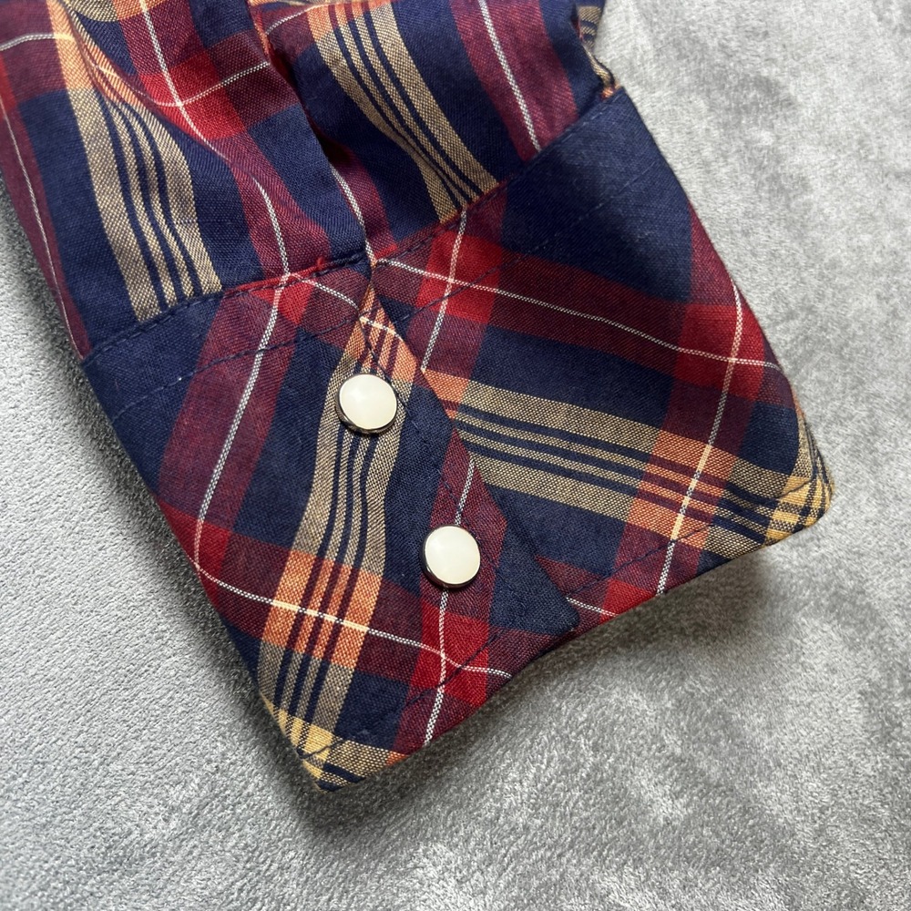 Vintage Wrangler Mens Size M Plaid Long Sleeve Pearl‎ Snap Button Western Shirt - Picture 9 of 12